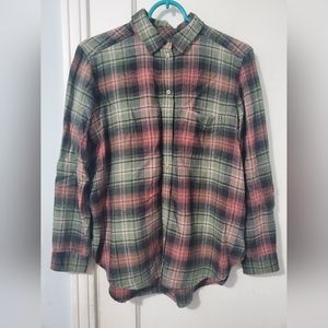 American Eagle Ahhmazingly Soft Flannel Boyfriend Fit Orange Green Medium M